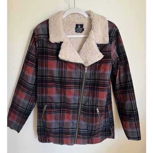 Volcom Women's Ruffian Coat Fleece Sherpa Collar Heavy Chore Jacket Size Small - Picture 2 of 9